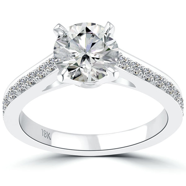 1.70 Carat G-SI3 Certified Natural Round Diamond Engagement Ring 18k White Gold