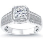 2.04 Carat F-SI1 Princess Cut Diamond Engagement Ring 14k White Gold Pave Halo