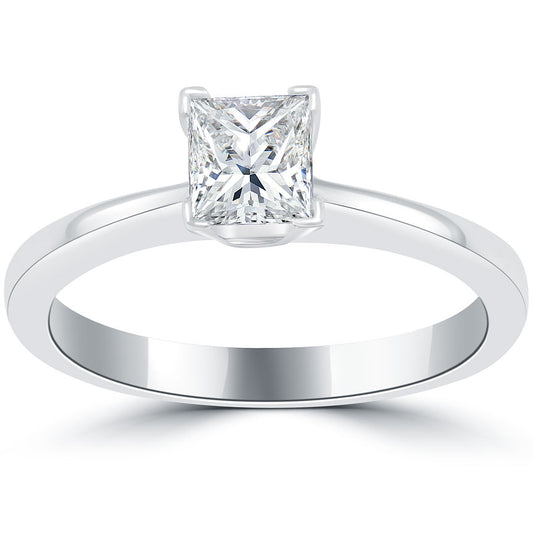 0.71 Carat H-SI2 Princess Cut Diamond Solitaire Engagement Ring 14k White Gold