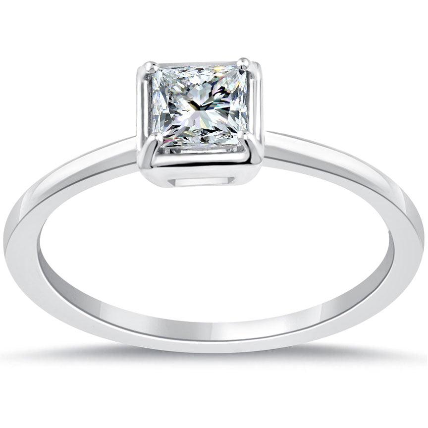 0.65 Carat H-SI1 Princess Cut Diamond Solitaire Engagement Ring 14k White Gold
