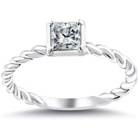 0.67 Carat G-SI1 Princess Cut Diamond Solitaire Engagement Ring 14k White Gold