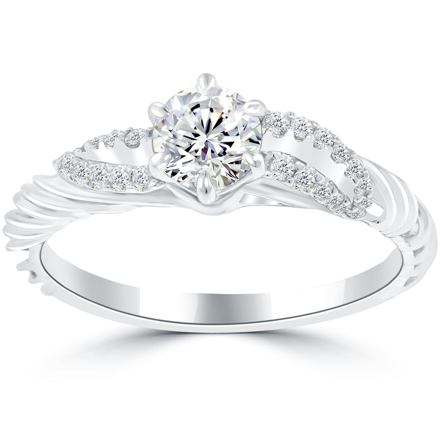 0.68 Carat E-SI1 Certified Natural Round Diamond Engagement Ring 18k White Gold