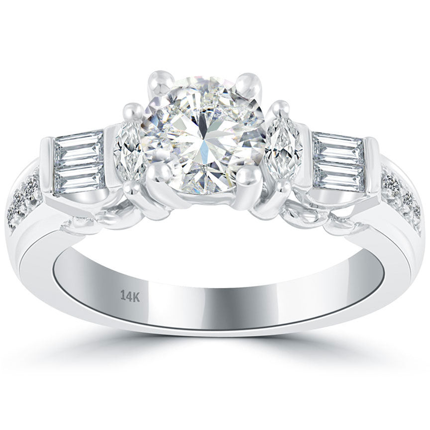 1.66 Carat E-SI3 Certified Natural Round Diamond Engagement Ring 14k White Gold