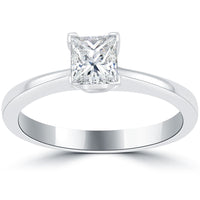 0.73 Carat H-SI2 Princess Cut Diamond Solitaire Engagement Ring 14k White Gold