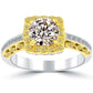 1.88 Carat K-VS2 Natural Round Diamond Engagement Ring 18k Gold Pave Halo