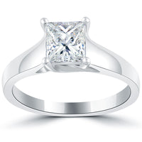 1.32 Carat G-SI2 Princess Cut Diamond Solitaire Engagement Ring 14k White Gold