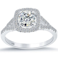 1.16 Carat H-SI1 Natural Round Diamond Engagement Ring 14k White Gold Pave Halo