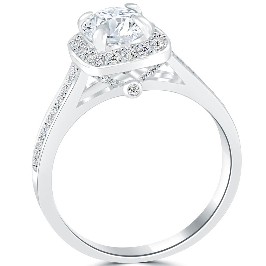 1.21 Carat H-SI2 Natural Round Diamond Engagement Ring 14k White Gold Pave Halo
