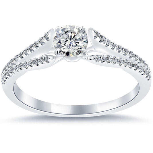 0.74 Carat E-SI1 Certified Natural Round Diamond Engagement Ring 18k White Gold