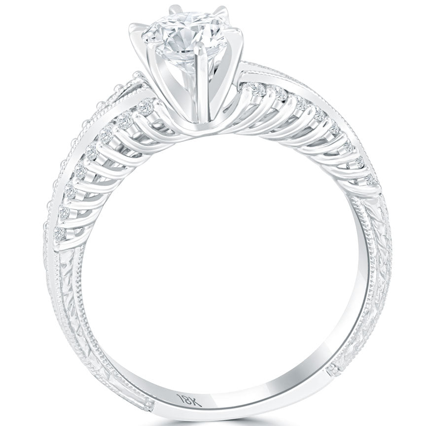 0.95 Carat F-SI1 Certified Natural Round Diamond Engagement Ring 18k White Gold