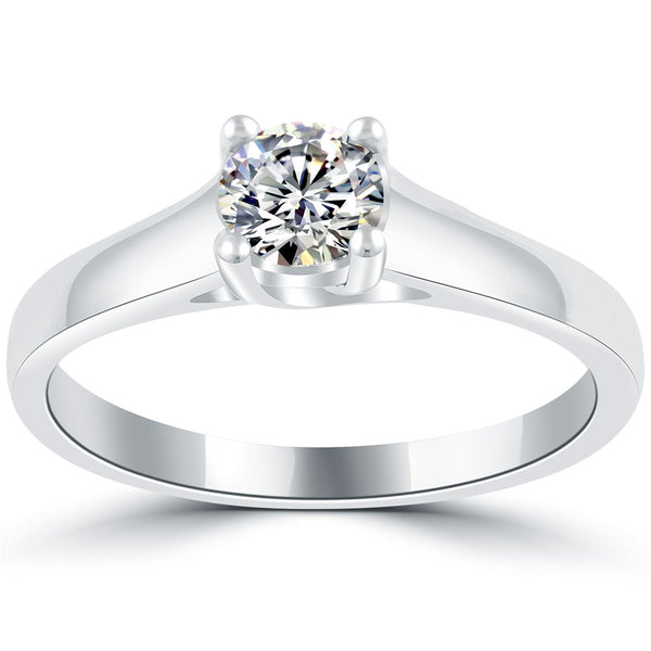 0.52 Carat F-SI1 Round Diamond Classic Solitaire Engagement Ring 14k White Gold