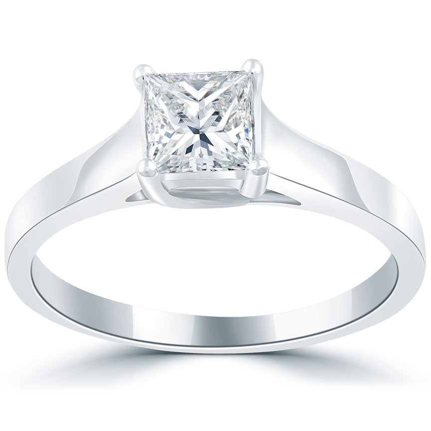 0.80 Carat E-SI2 Princess Cut Diamond Solitaire Engagement Ring 14k White Gold