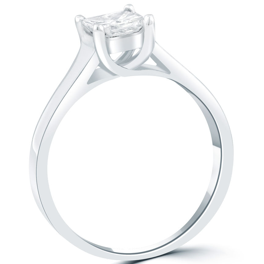 0.80 Carat E-SI2 Princess Cut Diamond Solitaire Engagement Ring 14k White Gold