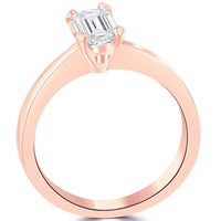 0.65 Carat D-VS2 Emerald Cut Diamond Solitaire Engagement Ring 14k Rose Gold