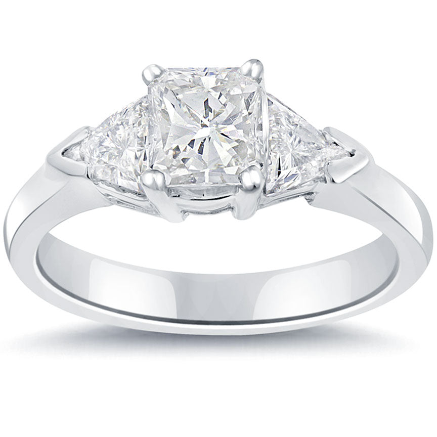 1.70 Carat G-VS2 Three Stone Radiant Cut Diamond Engagement Ring 14k White Gold