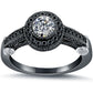 1.54 Ct. D-SI2 Certified Pave Halo Round Diamond Engagement Ring 14k Black Gold