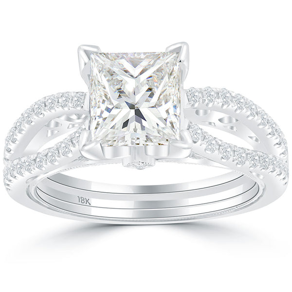 2.48 Carat J-VS1 Princess Cut Diamond Engagement Ring 18k Gold Vintage Style