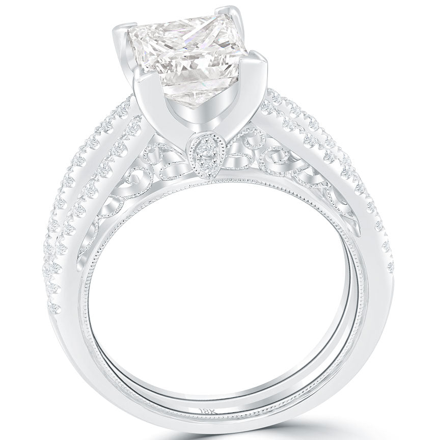 2.48 Carat J-VS1 Princess Cut Diamond Engagement Ring 18k Gold Vintage Style