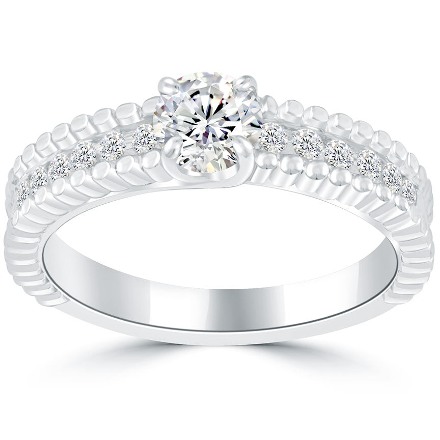 0.79 Carat E-SI1 Certified Natural Round Diamond Engagement Ring 18k White Gold