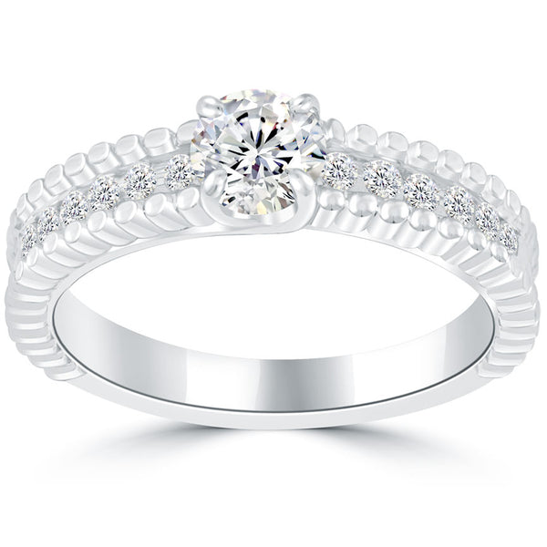 0.79 Carat E-SI1 Certified Natural Round Diamond Engagement Ring 18k White Gold
