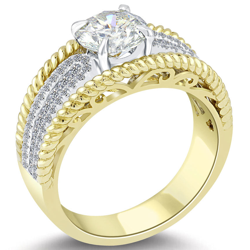 1.82 Carat H-I1 Certified Natural Round Diamond Engagement Ring 14k Yellow Gold