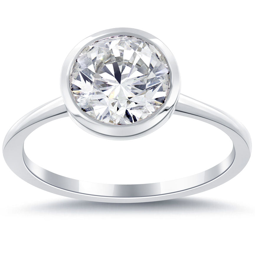 2.31 Carat F-SI2 Round Diamond Solitaire Engagement Ring 14k Gold Bezel Setting