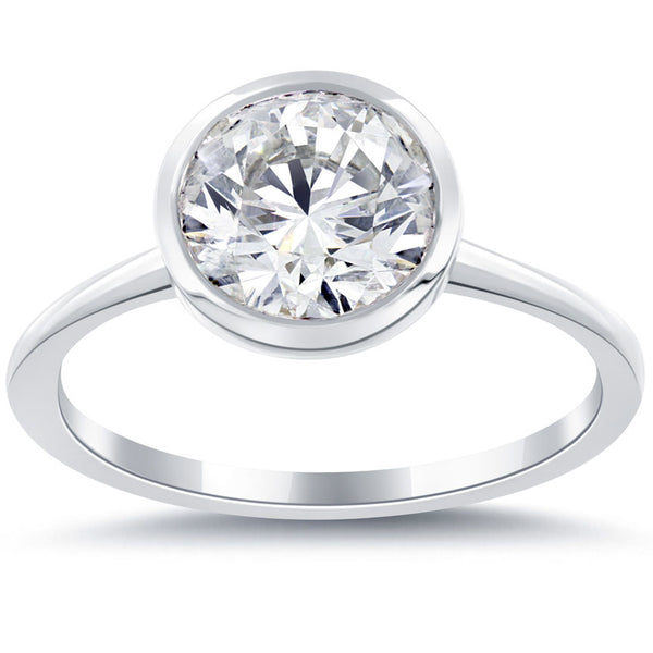 2.31 Carat F-SI2 Round Diamond Solitaire Engagement Ring 14k Gold Bezel Setting