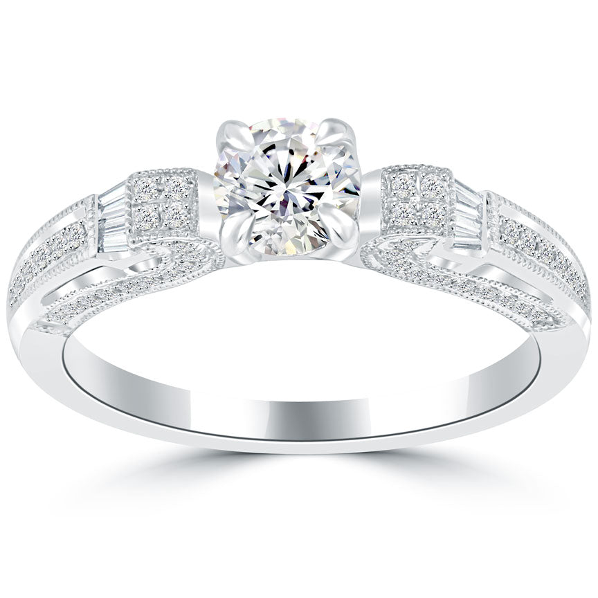 0.96 Carat E-SI2 Certified Natural Round Diamond Engagement Ring 18k White Gold