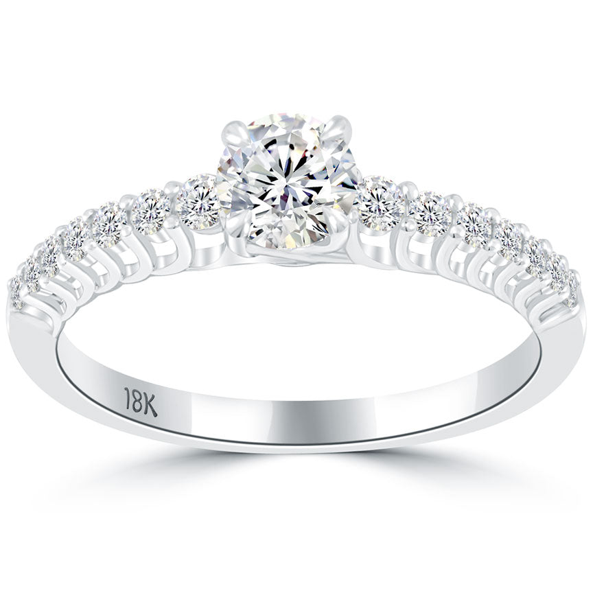 0.71 Carat D-SI1 Certified Natural Round Diamond Engagement Ring 18k White Gold