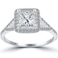 1.61 Carat G-SI1 Princess Cut Diamond Engagement Ring 18k White Gold Pave Halo