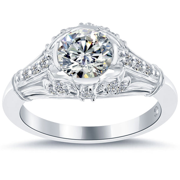 1.52 Carat D-SI1 Vintage Style Natural Round Diamond Engagement Ring 14k Gold