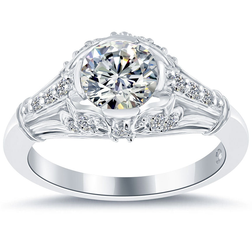 1.52 Carat D-SI1 Vintage Style Natural Round Diamond Engagement Ring 14k Gold