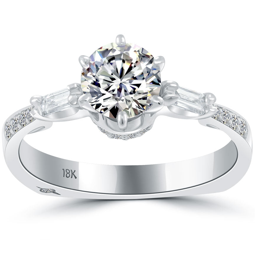 1.23 Carat E-SI1 Certified Natural Round Diamond Engagement Ring 18k White Gold