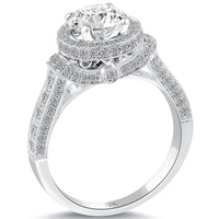 2.69 Carat G-SI2 Natural Round Diamond Engagement Ring 18k White Gold Pave Halo