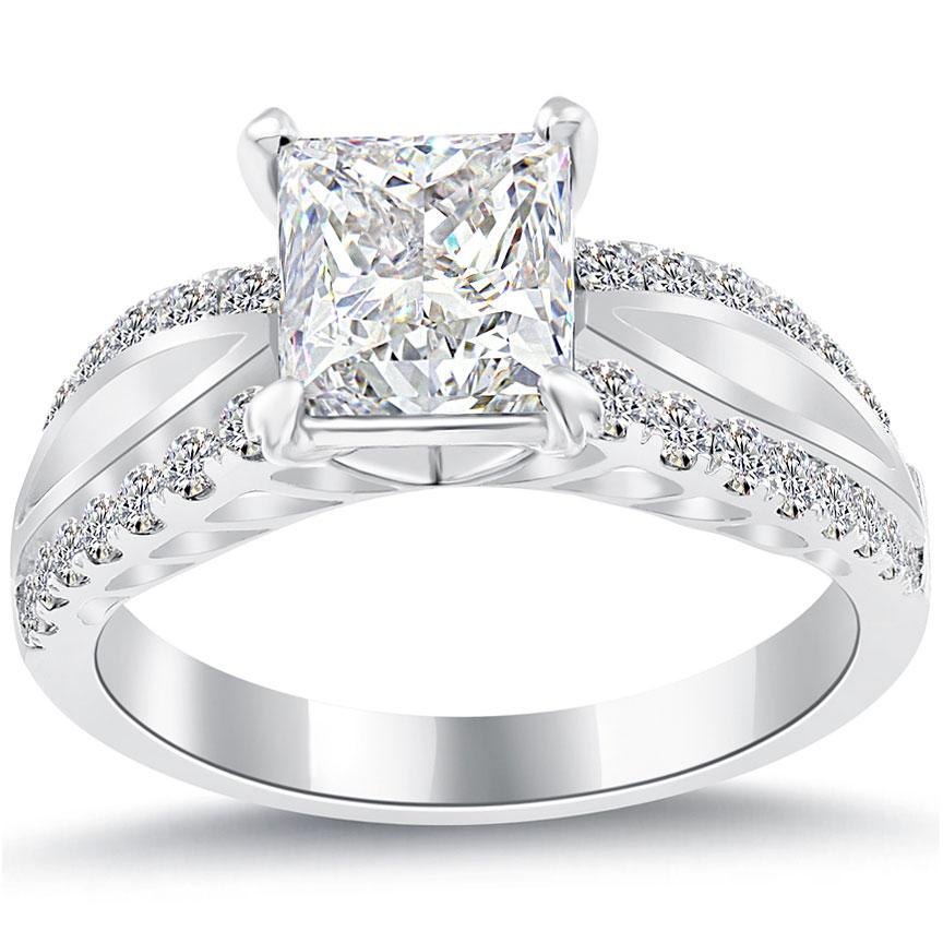 2.66 Carat F-SI1 Certified Princess Cut Diamond Engagement Ring 14k White Gold