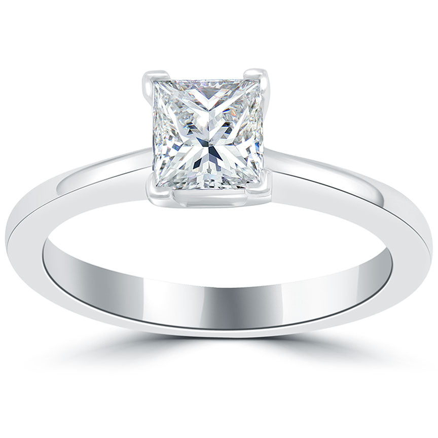 1.02 Carat F-VS2 Princess Cut Diamond Solitaire Engagement Ring 14k White Gold
