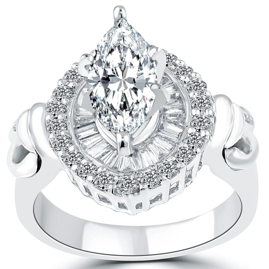 3.01 Carat H-SI2 Marquise Cut Vintage Style Natural Diamond Engagement Ring 14k