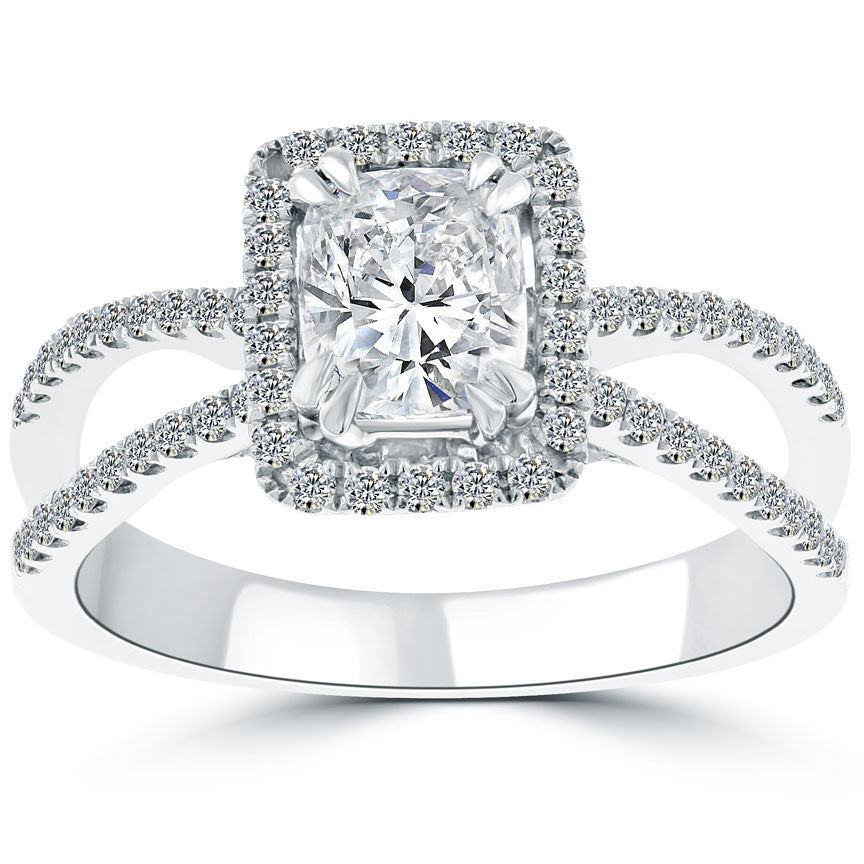 1.48 Carat F-SI1 Cushion Cut Natural Diamond Engagement Ring 18k Gold Pave Halo