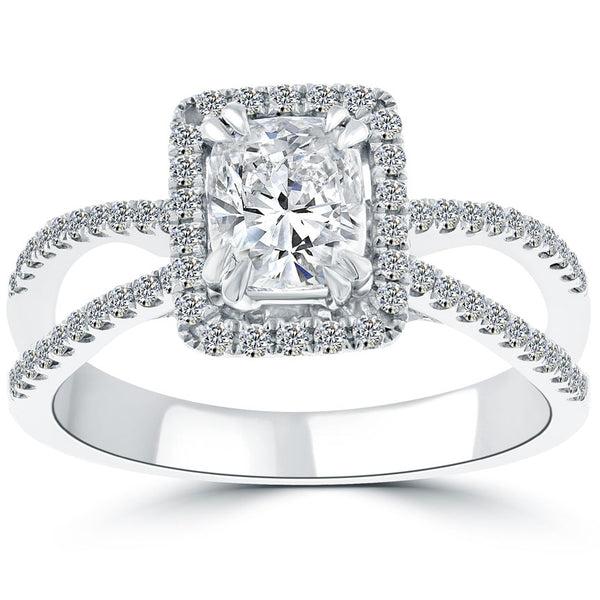 1.48 Carat F-SI1 Cushion Cut Natural Diamond Engagement Ring 18k Gold Pave Halo