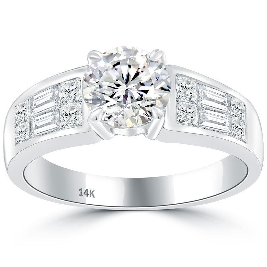 1.98 Carat F-SI1 Certified Natural Round Diamond Engagement Ring 14k White Gold
