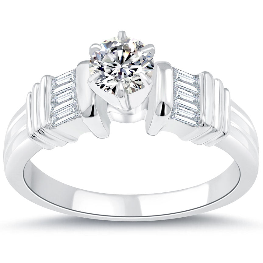 1.13 Carat F-SI1 Certified Natural Round Diamond Engagement Ring 14k White Gold