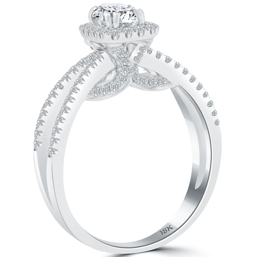 1.48 Carat D-SI1 Cushion Cut Diamond Engagement Ring 18k White Gold Pave Halo