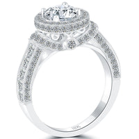 1.85 Carat E-SI1 Natural Round Diamond Engagement Ring 18k White Gold Pave Halo