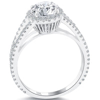 2.12 Carat G-SI1 Natural Round Diamond Engagement Ring 18k White Gold Pave Halo