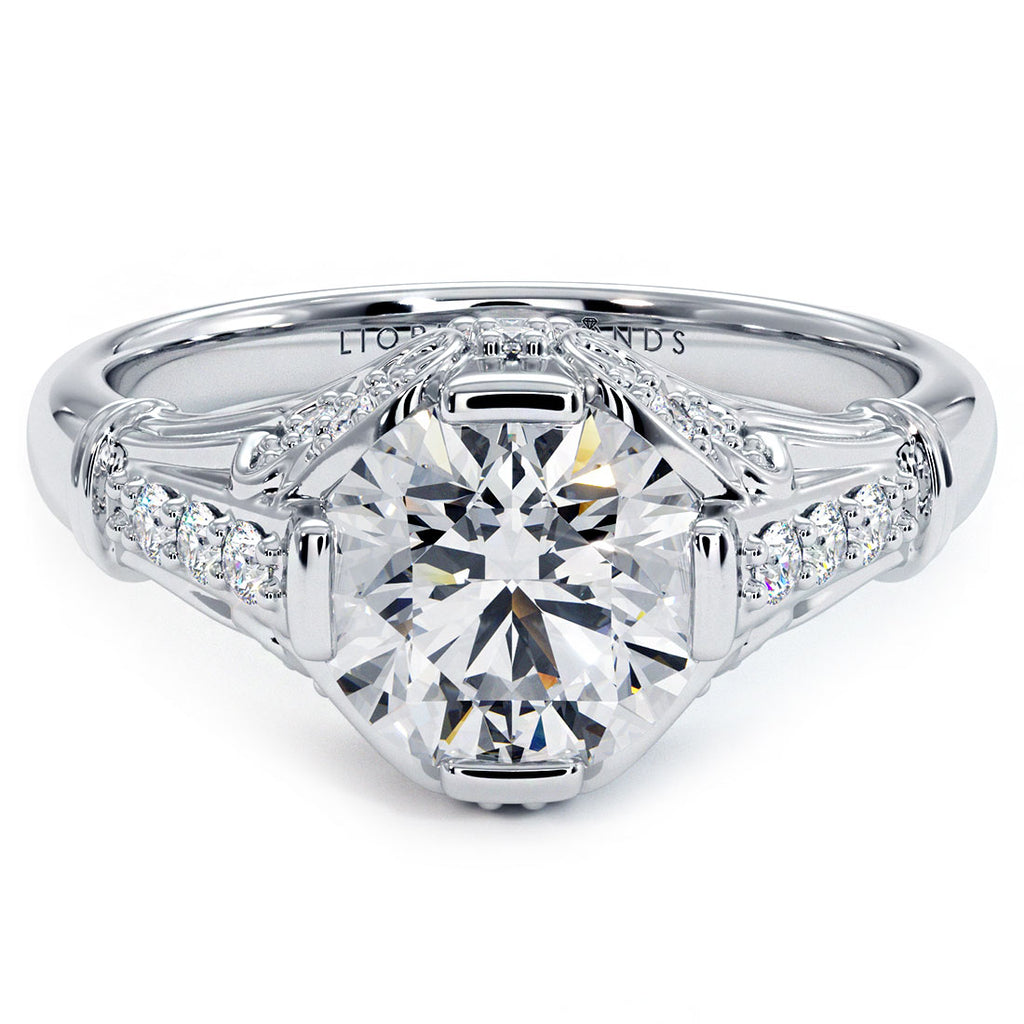 2.71 Carat D-SI2 Vintage Style Round Diamond Engagement Ring 14k White Gold