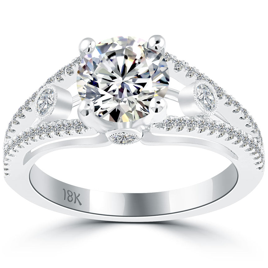 2.26 Carat G-SI2 Certified Natural Round Diamond Engagement Ring 18K White Gold