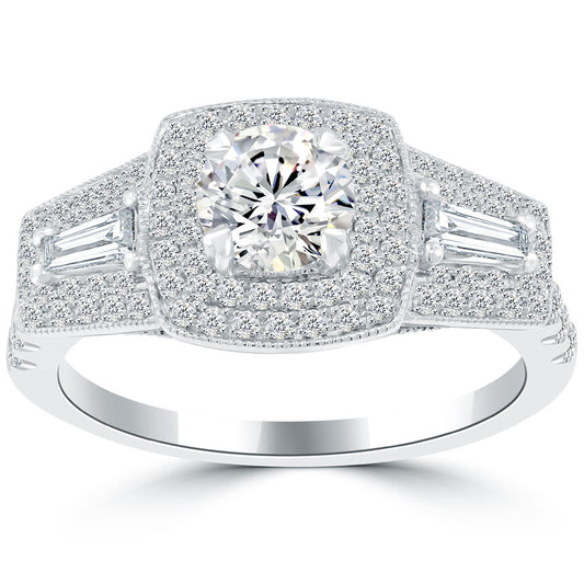 1.50 Carat I-SI1 Natural Round Diamond Engagement Ring 14k Gold Vintage Style
