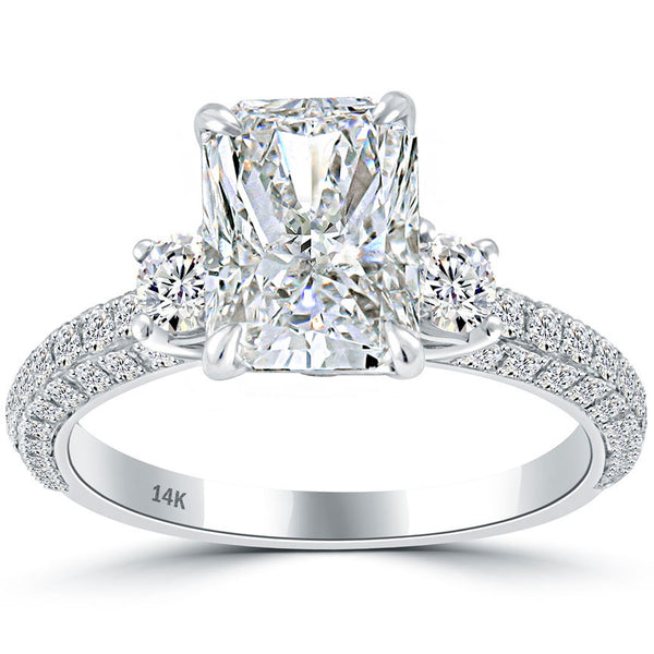 3.47 Carat H-SI2 Radiant Cut Natural Diamond Engagement Ring 14k White Gold