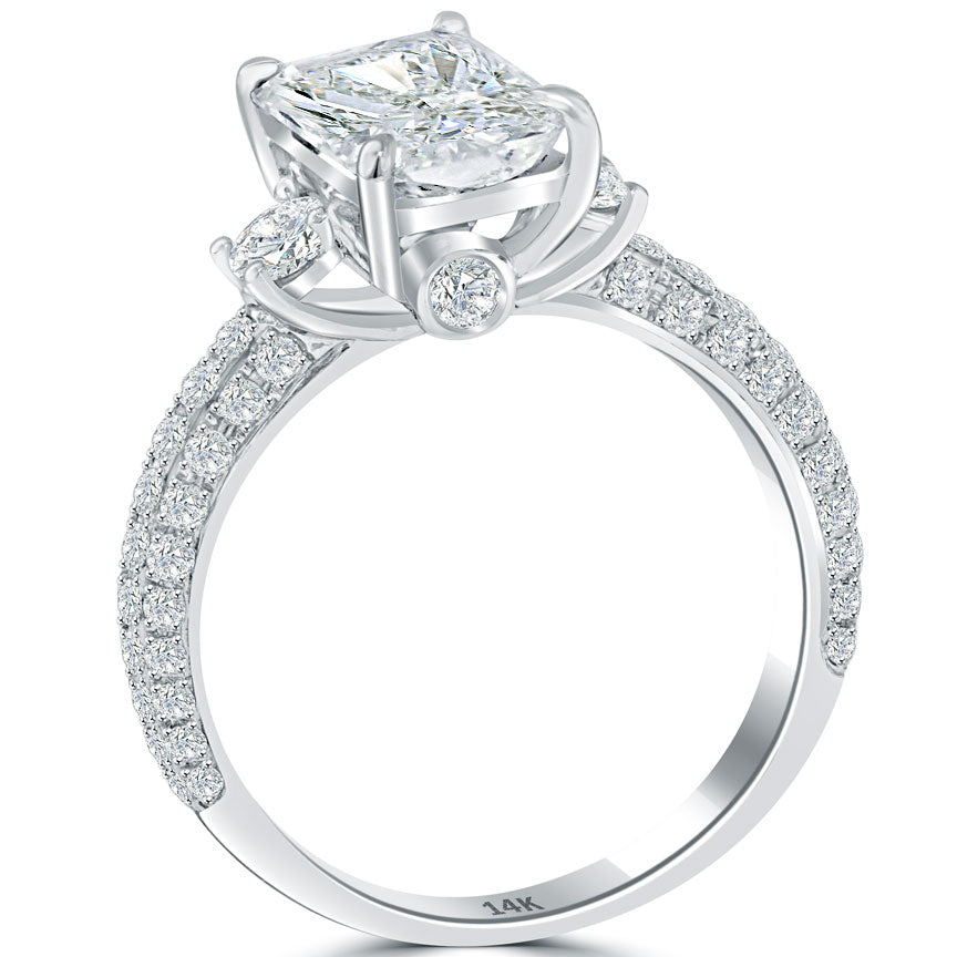 3.47 Carat H-SI2 Radiant Cut Natural Diamond Engagement Ring 14k White Gold