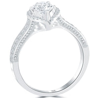 1.09 Carat G-SI1 Natural Round Diamond Engagement Ring 18k White Gold Pave Halo